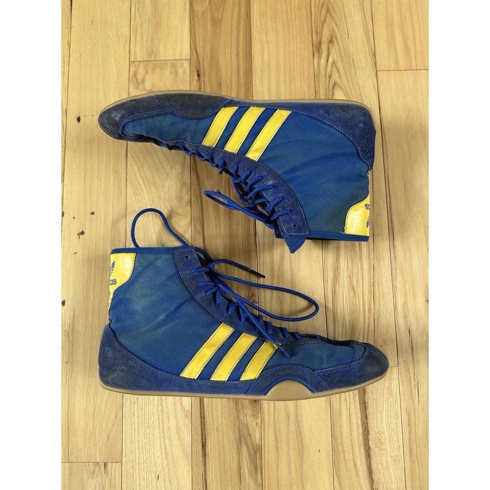 Vintage Adidas Canvas Wrestling Shoes Blue x Yellow 036229 Men US 12‎